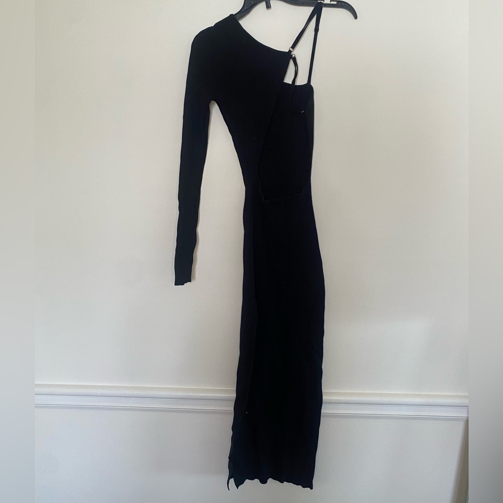 Black one shoulder ribbed body con dress